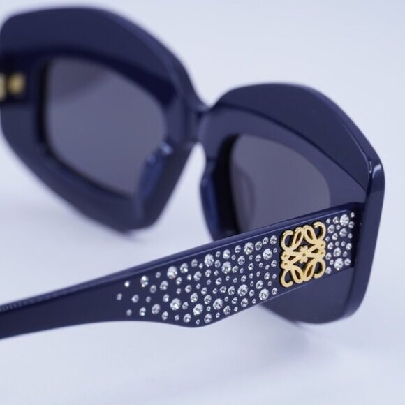 Loewe LW4114IS 90A Sunglasses Navy with Crystal Studs Rectangle Frame main image 11